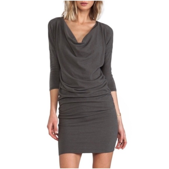 Standard James Perse Green/Gray Cowl Neck Ruched Jersey Dolman Bodycon Dress USA - Picture 1 of 10